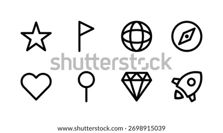 Essential Miscellaneous Icon Set - Star Heart Globe Diamond and Symbol Elements