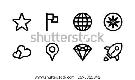 Essential Miscellaneous Icon Set - Star Heart Globe Diamond and Symbol Elements
