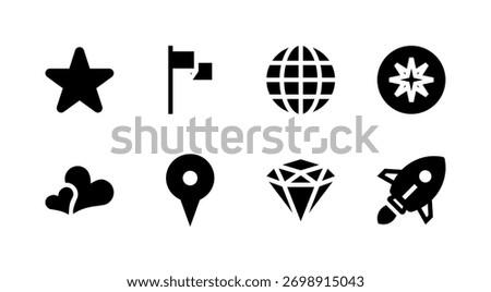 Essential Miscellaneous Icon Set - Star Heart Globe Diamond and Symbol Elements