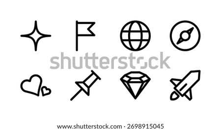 Essential Miscellaneous Icon Set - Star Heart Globe Diamond and Symbol Elements