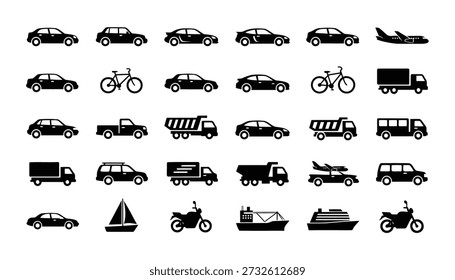 Essential Mobility Silhouette Collection Flat Style Vehicle Icons