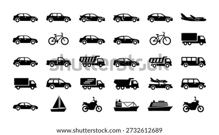 Essential Mobility Silhouette Collection Flat Style Vehicle Icons
