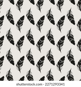 Essential monochrome feathers seamless vector pattern. Neutral geometry multi-use repeating pattern tile for packaging and backgrounds.