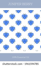 Essential oil banner or label. Juniper berry essential oil. Scalable juniper berry pattern. Cosmetics packaging design. Template on the theme of aromatherapy.