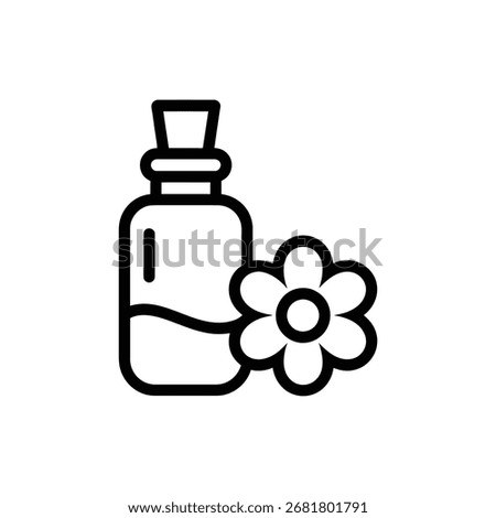 Essential oil bottle with chamomile flower promotes natural health and soothing aromatherapy in a modern wellness routine, perfect for beauty products