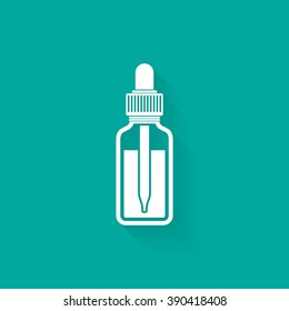 Essential oil bottle with dropper icon on blue background. Vector illustration eps 10.