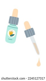 Essential oil in bottle flat icon Aromatherapy spa procedure. Vector illustration
