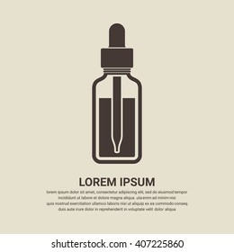 Essential oil bottle icon on brown background, flat design style. Vector illustration eps 10.