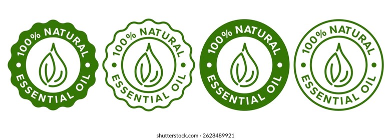 Essential oil drop icon for beauty and skincare natural product certificate label. Essential oils sticker logo for body lotion, cream and shampoo moisturizer, spa wellness fragrance.