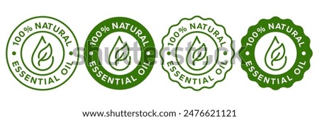 Essential oil drop icon for beauty and skincare natural product certificate label. Essential oils sticker logo for body lotion, cream and shampoo moisturizer, spa wellness fragrance.