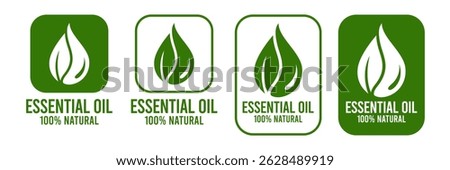 Essential oil drop icon for beauty and skincare natural product certificate label. Essential oils sticker logo for body lotion, cream and shampoo moisturizer, spa wellness fragrance.