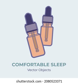 Essential oil extract bottle vector isolated. Comfortable sleep illustration. Cartoon concept against sleep disorder insomnia depression. Self helping illustration