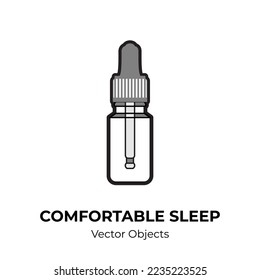 Essential oil extract bottle vector isolated. Comfortable sleeping black white line illustration. Cartoon concept against sleep disorder insomnia depression. Self helping illustration