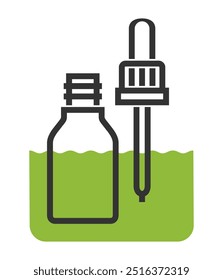 Essential Oil icon in bold line - flacon with natural aromatic liquid. Flat emblem in simple but catchy decoration