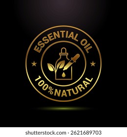 Essential oil icon design, 100 percent essential oil icon label sign in gold color style