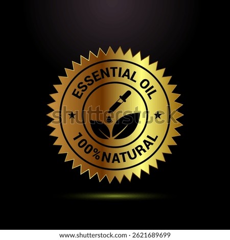 Essential oil icon design, 100 percent essential oil icon label sign in gold color style