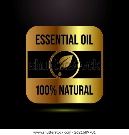Essential oil icon design, 100 percent essential oil icon label sign in gold color style