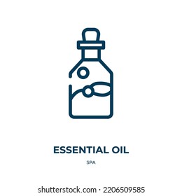 Essential oil icon. Linear vector illustration from spa collection. Outline essential oil icon vector. Thin line symbol for use on web and mobile apps, logo, print media.
