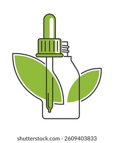 Essential Oil icon in thin line - flacon with natural aromatic liquid. Flat emblem in thin line