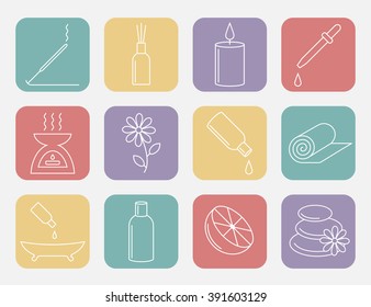 Essential Oil line icon. Aromatherapy oils set. Vector illustration.