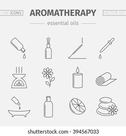 Essential Oil Line Icon. Aromatherapy Oils Set. Vector Illustration.