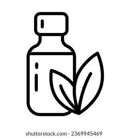 Symbol der ätherischen Öllinie. Flasche für Öl minimalistische moderne Ikone. Aromatherapie und Kosmetologie-Konzept. Vektorgrafik der Naturheiltherapie. Lineares Piktogramm zur Behandlung von Neuropathie. Alternative Medizin