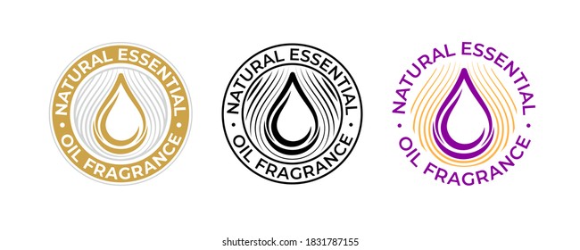 Essential oil natural fragrance, oil drop vector icon for beauty and skincare products. Natural fragrance of essential oils, cosmetic sign with oil droplet