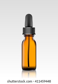essential oil package isolated. 3D illustration. vector. Realistic brown black bottle mock up. Cosmetic vial, flask, flacon. Perfume Container . Cosmetic dropper-bottle for serum. Collagen serum