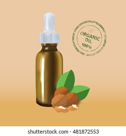 Essential oil package mockup. cosmetic walnut oil with a pipette bottle. The idea of advertising design cosmetics and medicines, brochures about health and skin care products