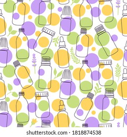 Essential oil seamless pattern design - colorful circles and line design bottle illustrations repeat print design