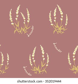 Essential oil vector seamless pattern. Thyme, rosemary, lavender, basil, citronella, pine, peppermint, bergamot. Illustration.
