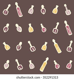 Essential oil vector seamless pattern. Thyme, rosemary, lavender, basil, citronella, pine, peppermint. Illustration.