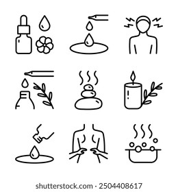 Essential oils aromatherapy line icons set. Outline collection of essential oils perfume. Vector signs for website design, mobile app, ui.