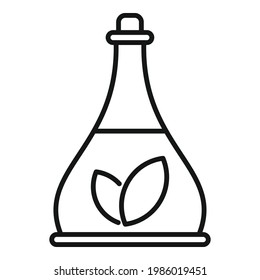 Essenzielle Öle Öko-Kolben-Symbol. Umriss Essenzielle Öle Ökoflasche, Vektorsymbol für Webdesign einzeln auf weißem Hintergrund