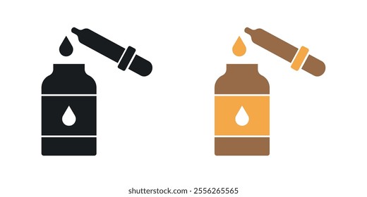 Essential oils icon set in black and colored versions.