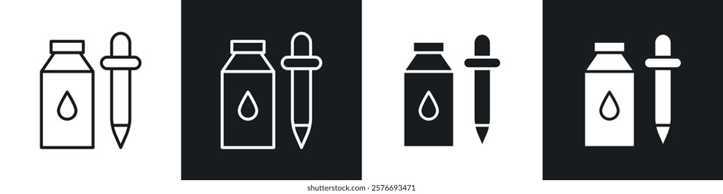 Essential oils icons collection in black and white solid and line style