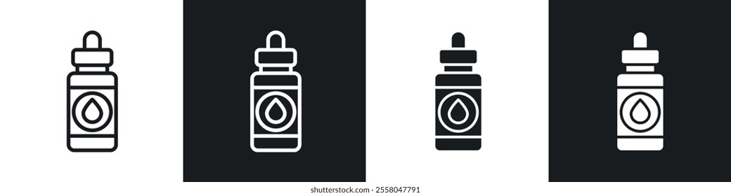 Essential oils icons pack in black and white filled and outlined versions.