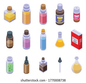 Essential oils icons set. Isometric set of essential oils vector icons for web design isolated on white background