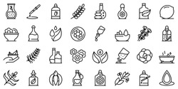 Essential Oils Icons Set. Outline Set Of Essential Oils Vector Icons For Web Design Isolated On White Background