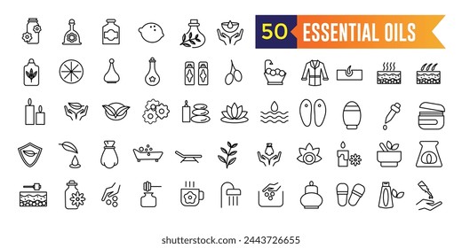 Essential oils icons set. Set of oils vector icons for web design isolated icon collection. Outline icon collection. Editable stroke.