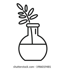 Icono del matraz de plantas de aceites esenciales. Esquema Aceites esenciales icono del vector del matraz de planta para el diseño web aislado en fondo blanco