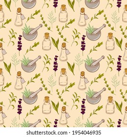 essential oils seamless pattern in retro style. vector illustration
