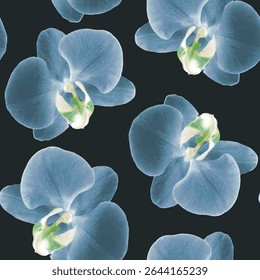 Orquídea essencial floral padrão sem emenda imprimível. Ideias de pano de fundo padrão floral vetorial para decoração doméstica, têxtil, banner, modelo, folheto, folheto, convite, laminados e tapete. Ilustração vetorial.