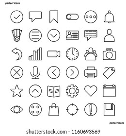 Essential Outline Icons perfect pixel. Use for website, template,package, platform. Concept business object design.