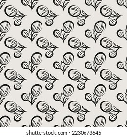 Essential plum and foliage seamless vector pattern. Neutral and timeless botanical repeating pattern for packaging and backgrounds.