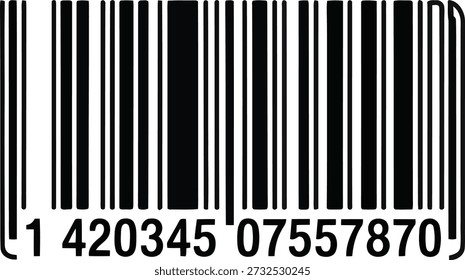 Esencial para el comercio minorista, este código de barras cuenta con líneas negras y números 1 420345 07557870, lo que significa información del producto para un escaneo rápido.
