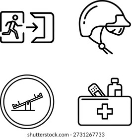 Coleção de ícones essenciais de segurança, emergência, primeiros socorros e playground