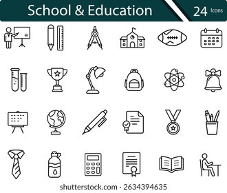 Essential School and Education Line Icons Set.
