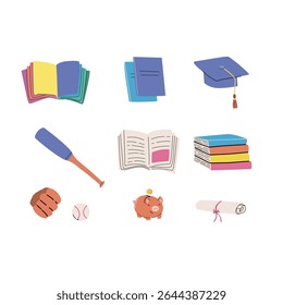 Material escolar essencial e temas de educação para voltar ao design escolar.