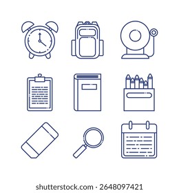 Essential School Supplies Line Icons